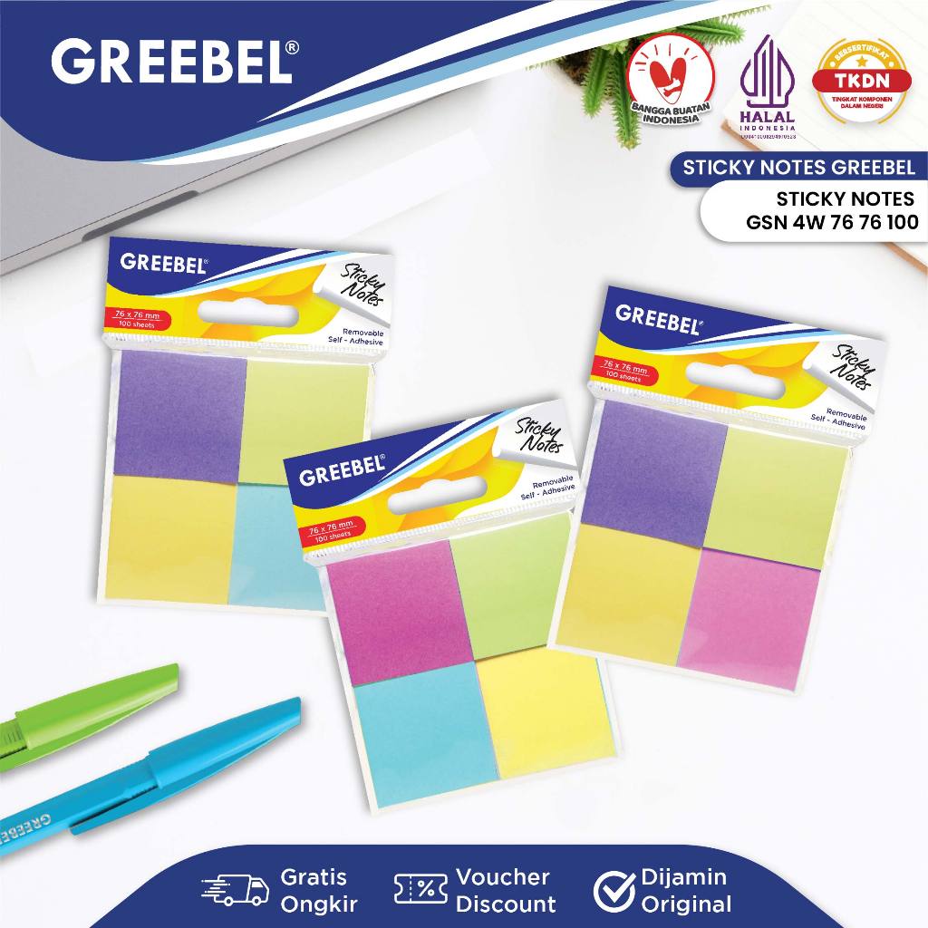 

GREEBEL Sticky Notes Kertas Catatan 100 Lembar (4W 7676100) Note Memo Alat Tulis Kantor