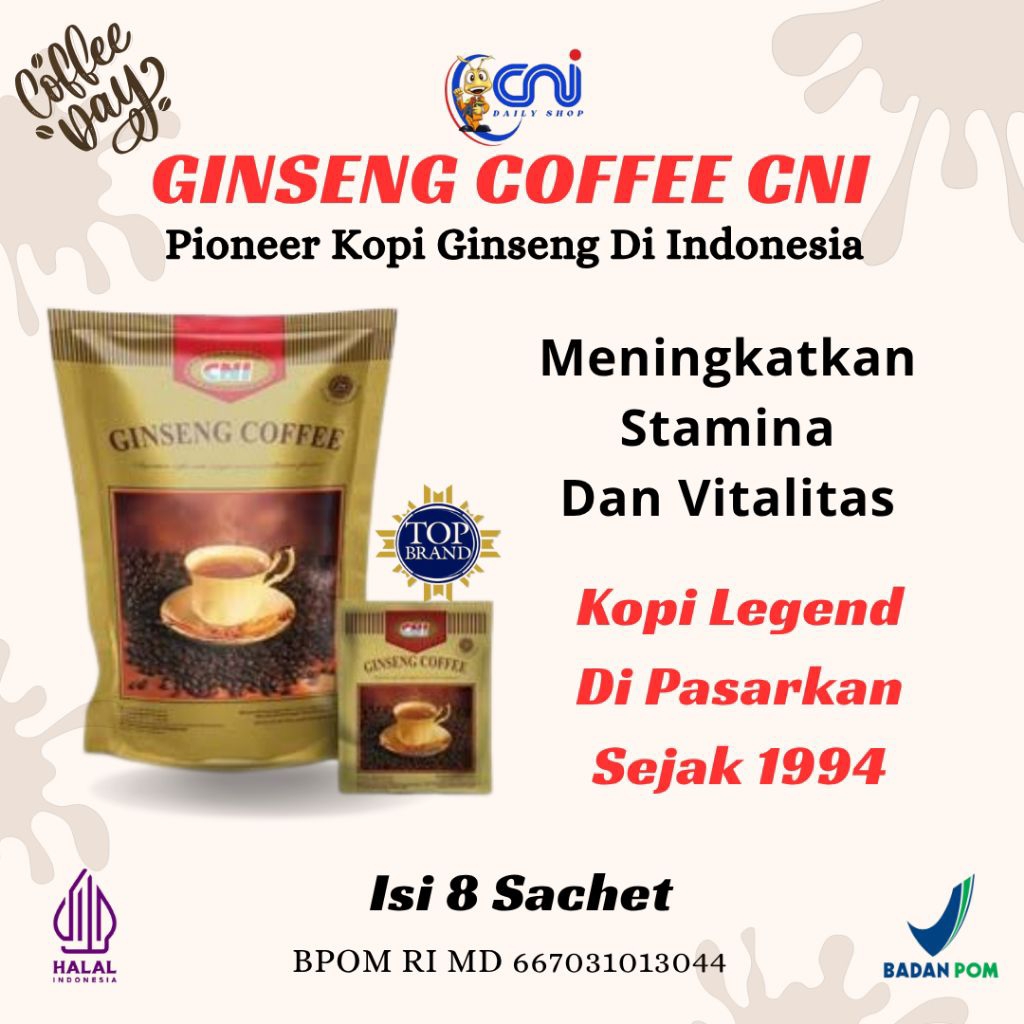 

Kopi Ginseng CNI Ekonomis isi 8 Sachet Meningkatkan Stamina Dan Vitalitas Coffee Ginseng Original