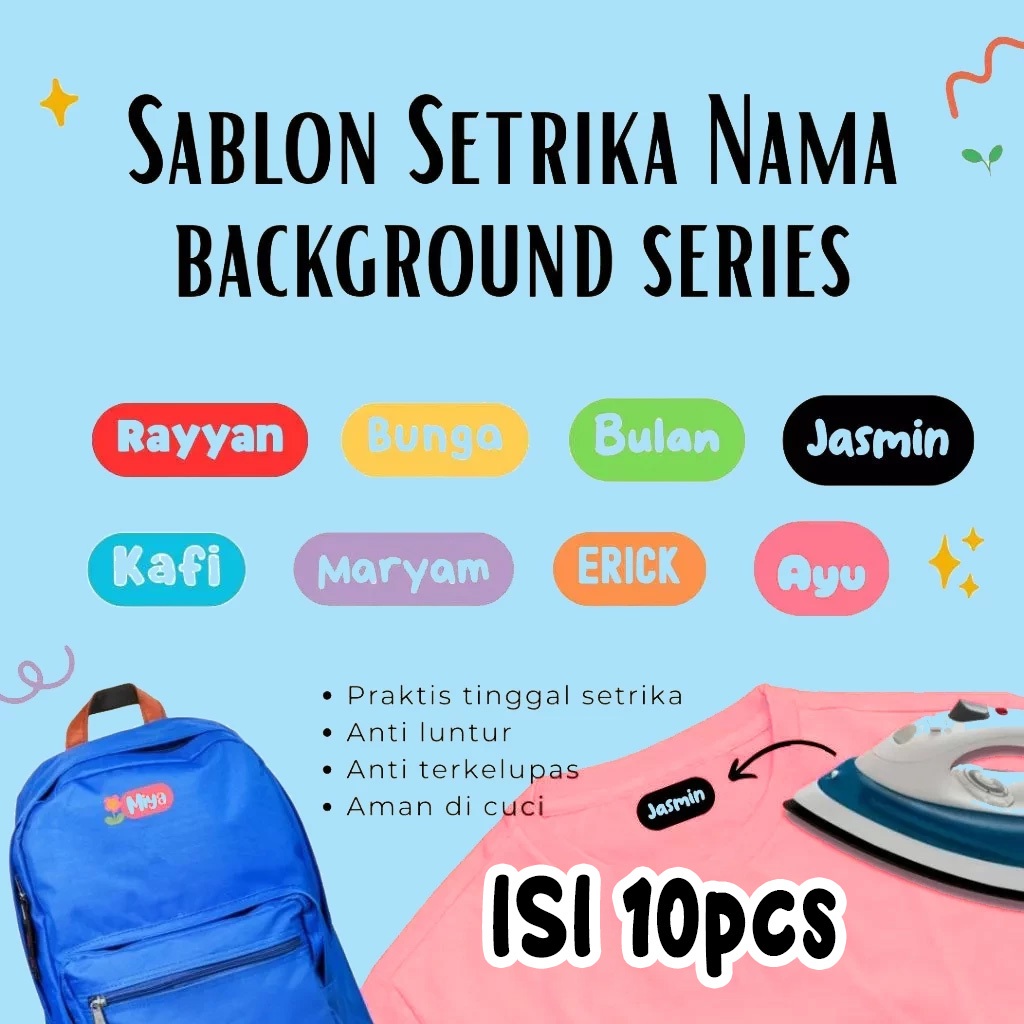 

Sablon Setrika DTF Nama Custom Bg Series isi 10