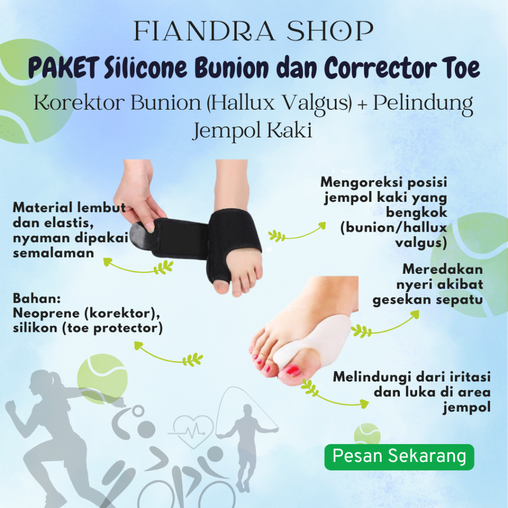 PAKET Silicone Bunion dan Corrector Toe Separator Splint Hallux Valgus Pelindung Jari Kaki Original