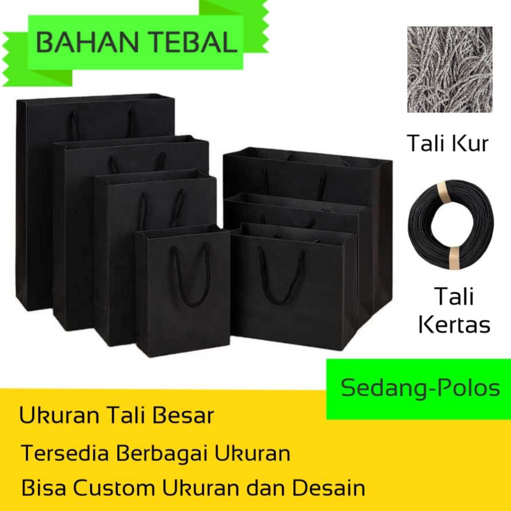 

Paper Bag Tas Kertas Hitam Polos Custom Bahan Kraft Tebal Aneka Ukuran Sovenir Kado Wedding