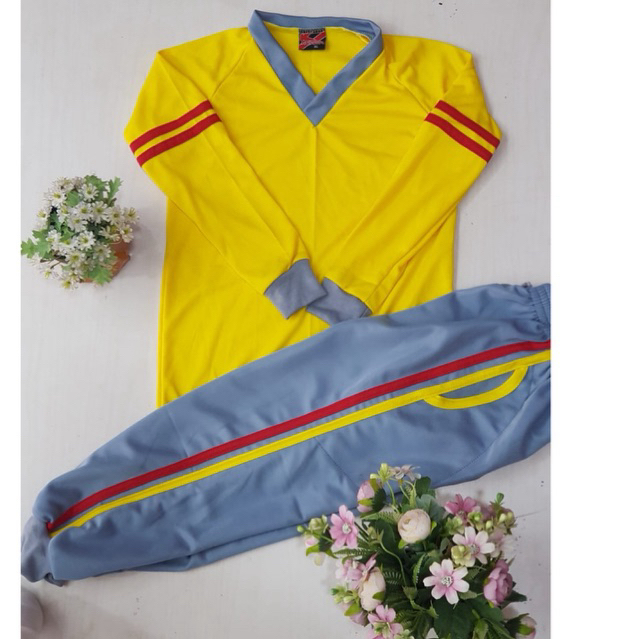baju olah raga untuk anak tk dan paud warna kuning abu