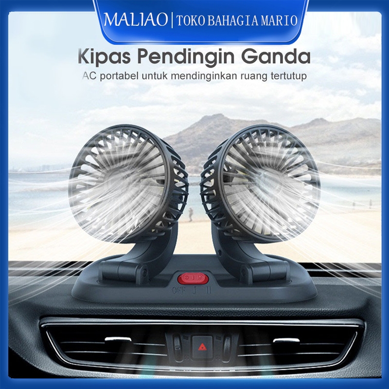 Kipas Mobil Lipat Dual Kepala Berputar 360° | Rotatable Double-Head Fan untuk Mobil, Portabel & Muda