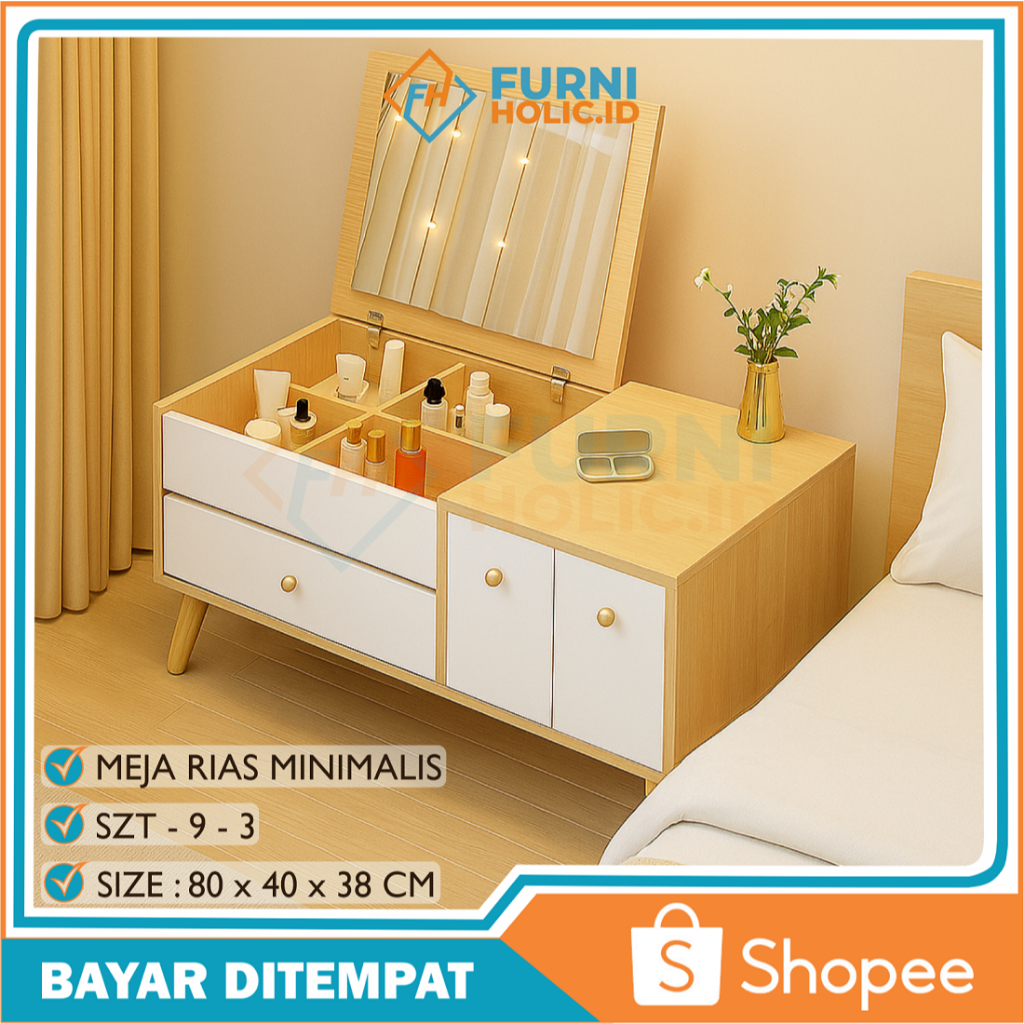 FURNIHOLIC Meja Rias / Meja Rias Minimalis / Meja Make Up / Meja Rias Aesthetic / Meja Rias Kaca