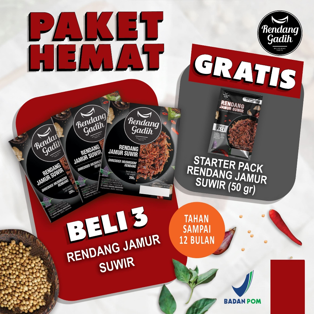 

Rendang Gadih - Paket 3 pcs Rendang Jamur Suwir @ 200 g