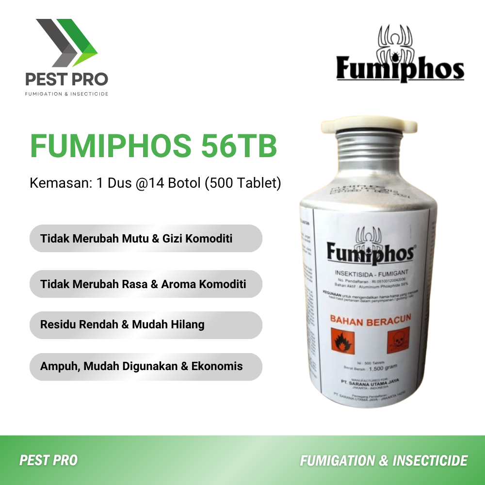 Obat Fumigasi FUMIPHOS 56 TB 100% Kemasan 1 Dus isi 14 Botol @500 Tablet/Botol Ampuh Membasmi Kutu P