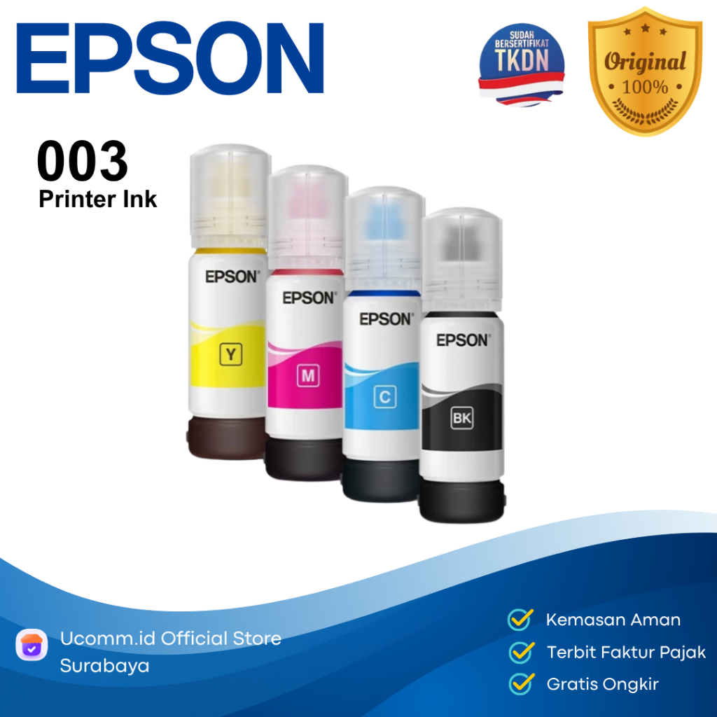 Epson Tinta Asli 003 untuk Printer L1210 L3210 L3250 L3550 L5290 L5590 65ml Kualitas Tinggi Hasil Ce