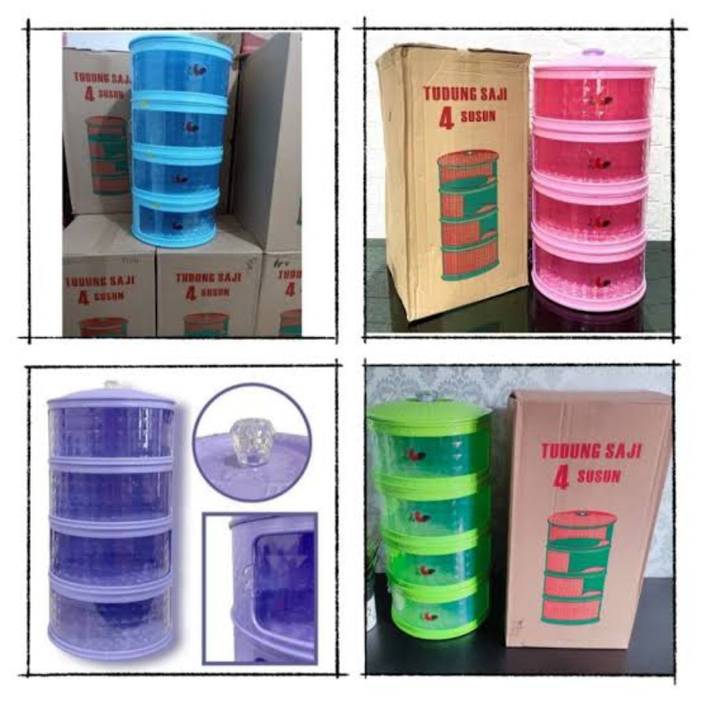 Tudung saji diamond motif ayam jago rak penyimpan makanan susun 4