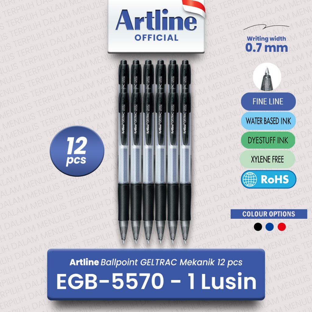 

(LIVE) ARTLINE Ballpoint Pen Geltrac Pulpen Gel 0.7 mm EGB-5570 1 Lusin (12 pcs)