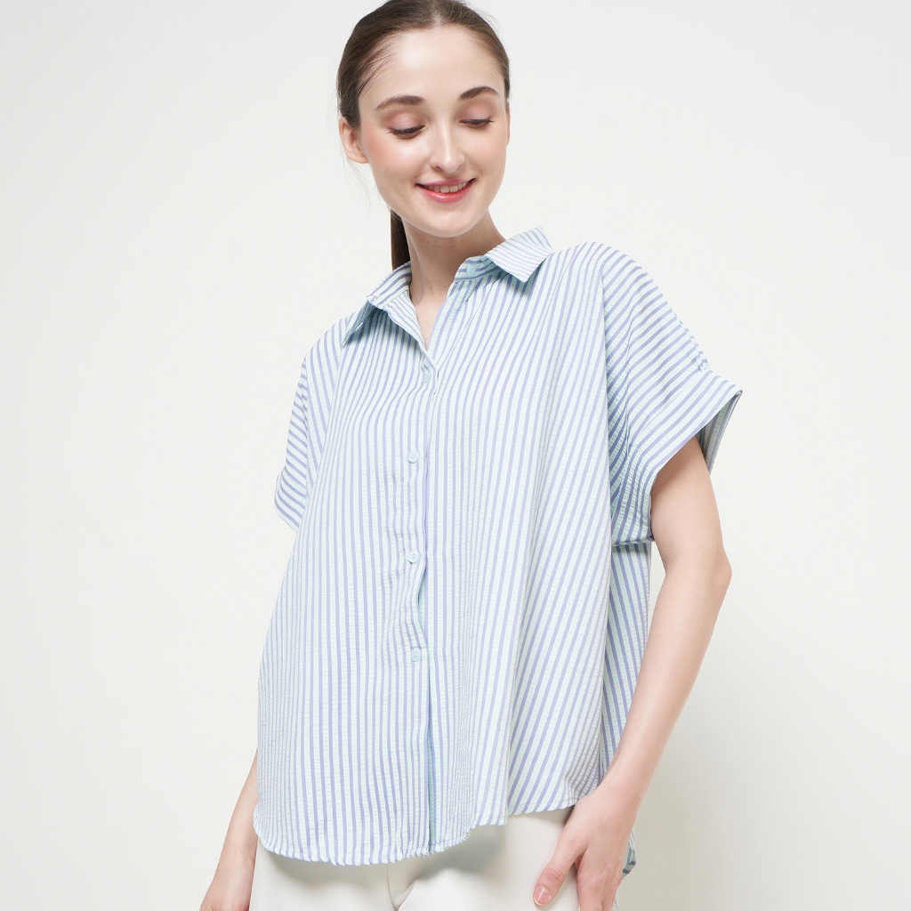 Do Style Gina Shirt - Atasan Wanita - Kemeja Stripe Premium - Kemeja Kerja - Stripe Shirt Wanita