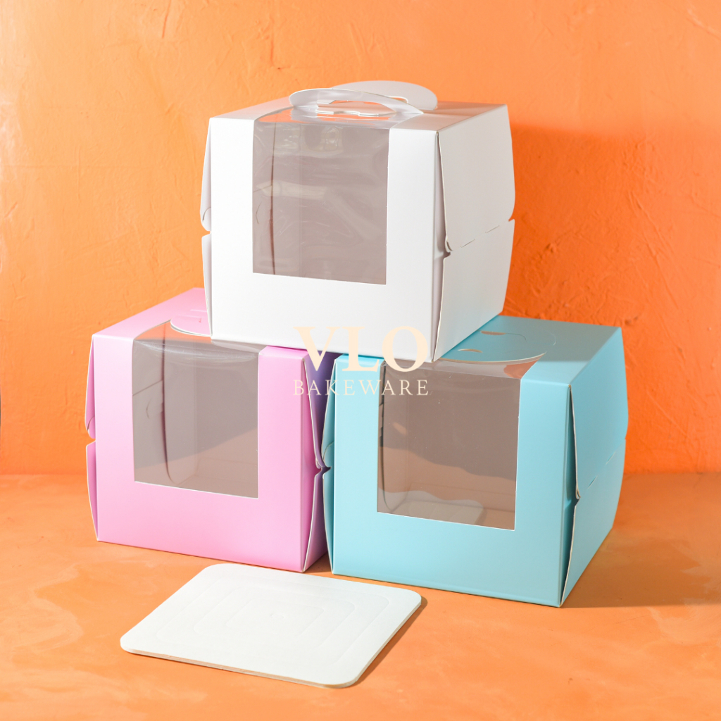 

[1 SET ISI 10 PCS] Kotak kue ulang tahun chiffon mika handle putih polos | cake box handle pegangan premium