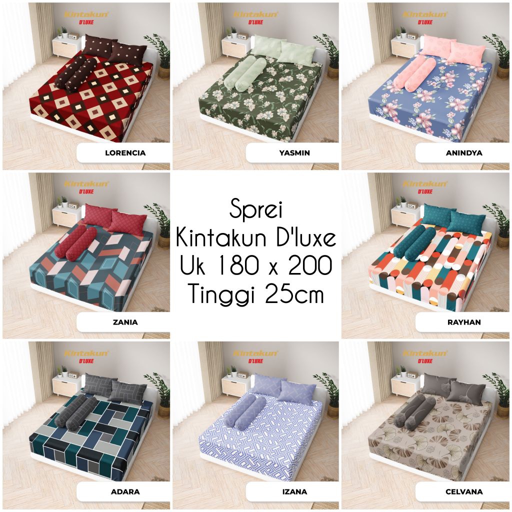 Sprei Kintakun Dluxe Uk 180x200 T 25CM / MOTIF TERBARU / SPREI KING SIZE / SPREI ANAK / SPREI DEWASA