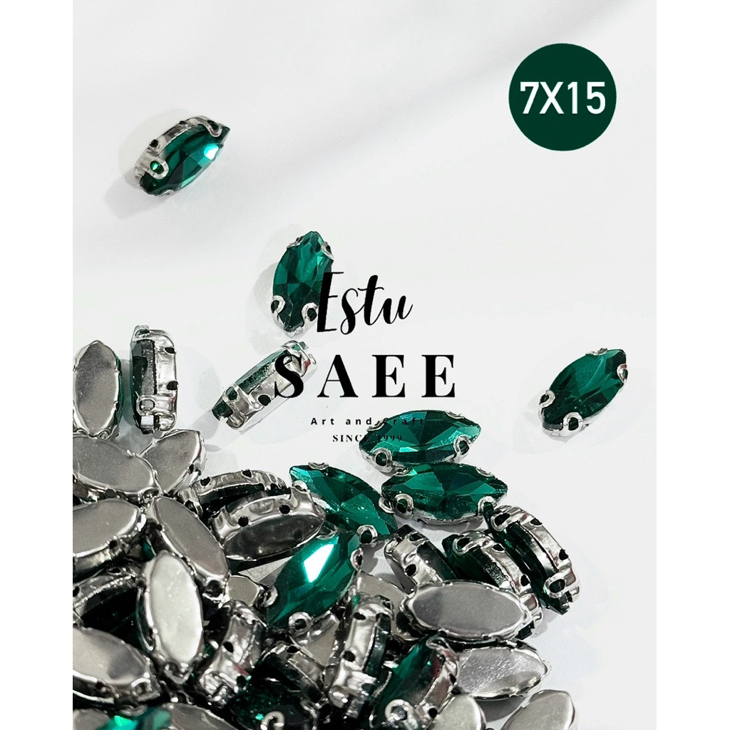 [100 bj] Diamond Cangkang Mata 7x15 / Diamond Jahit Kristal / Payet Diamond Cangkang