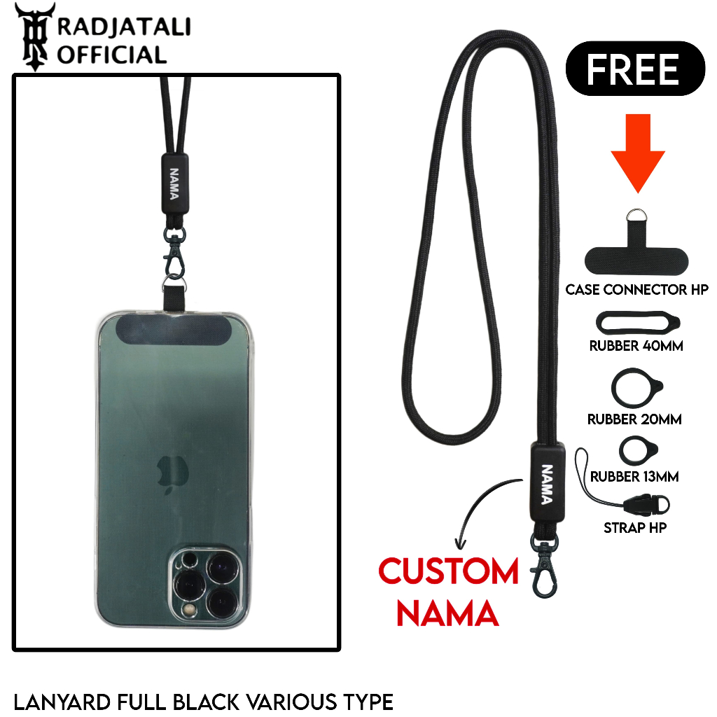 

Lanyard Perusik Custom Nama Full Black Series Various Type / Tali Lanyard Hp / Tali Gantungan Hp / Tali Lanyard Gantungan Universal