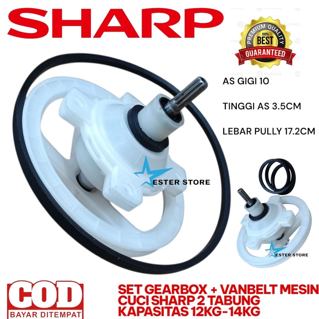 Set Gearbox + Vanbetl Sharp ES-T1090BK mesin cuci Sharp 2 tabung 12-14kg Satu set
