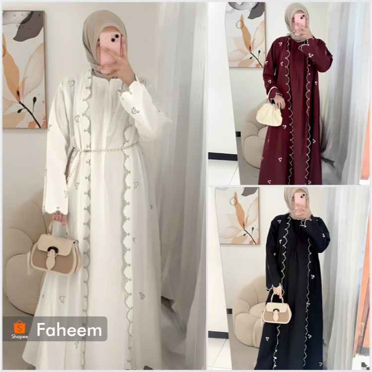 𝐅𝐚𝐡𝐞𝐞𝐦 GAMIS MUSLIM DRESS BORDIR PREMIUM MOTIF BUNGA GAMIS JUMBO CERUTI FULL FURING TERBARU 2025