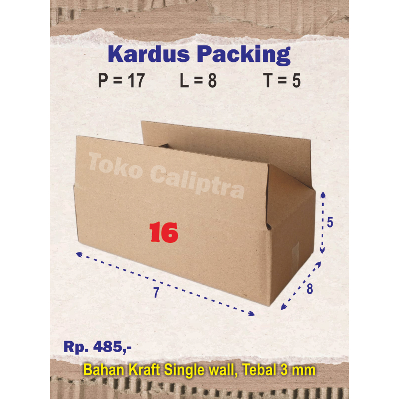 

Kardus Packing 16 PLT (17 x 8 x 5) Cm