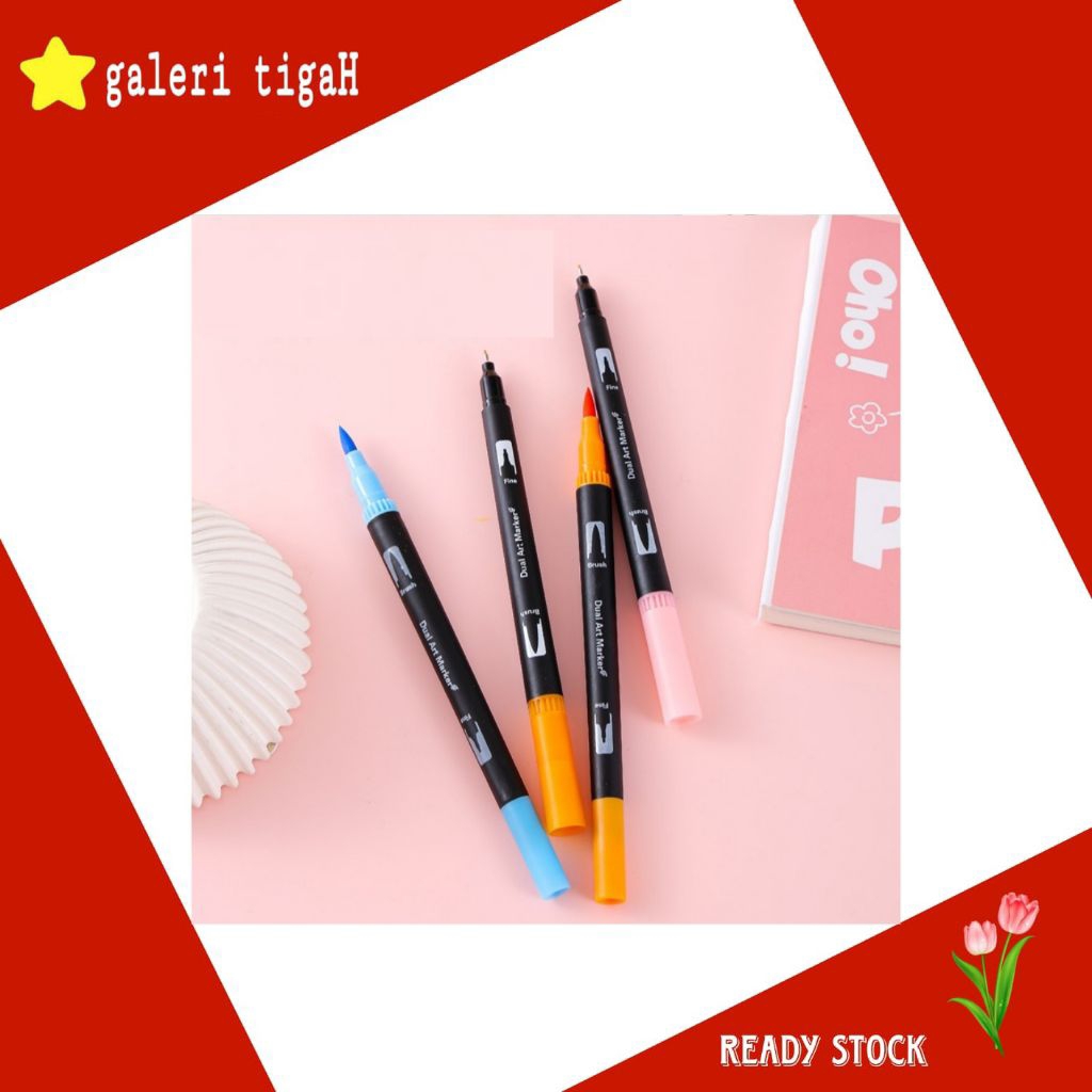 

galeri tigaH DUAL TIP BRUSH PEN Pena 2 Sisi Alat Menggambar Alat Mewarnai Spidol Pen 1 set isi 100 warna