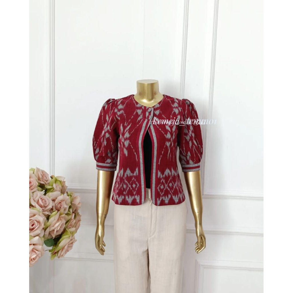 blus tenun wanita lengan panjang - blus tenun wanita