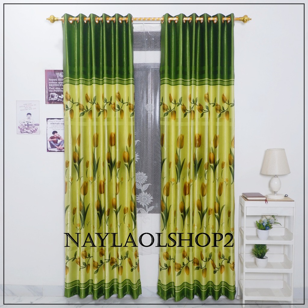 GORDEN JENDELA PINTU BAHAN BLACKOUT IMPORT PRINTING BATIK hijau MOTIF MEWAH ELEGAN