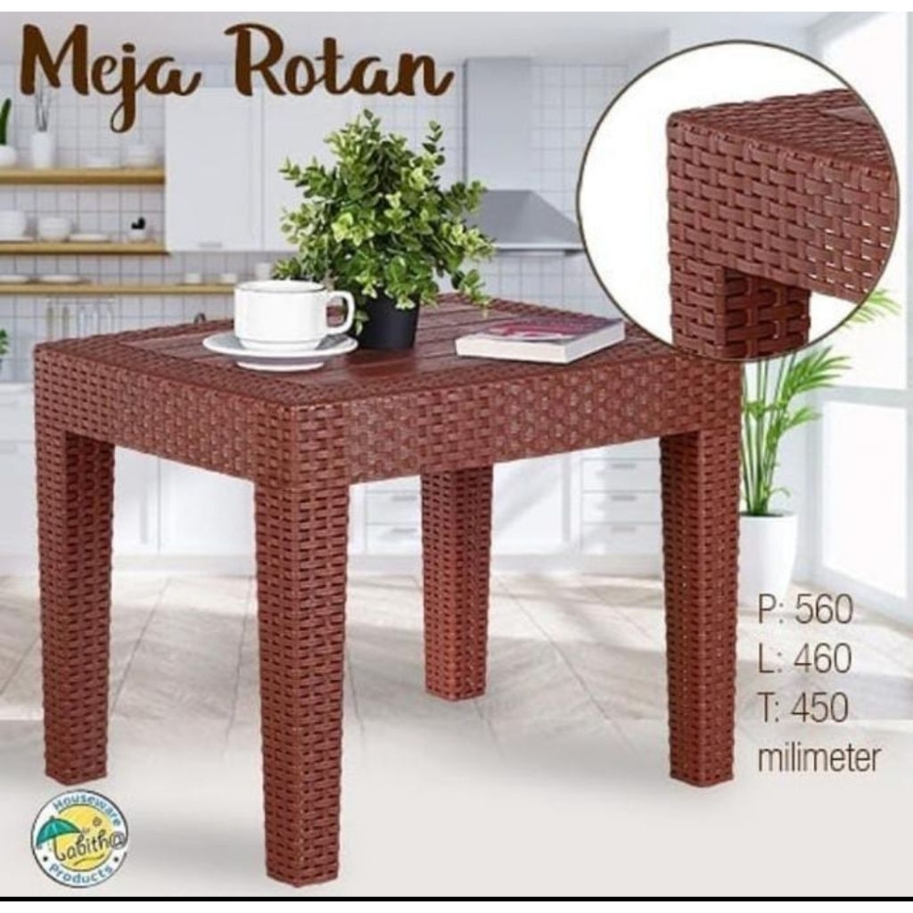 Tabitha Meja Santai Plastik Motif Rotan