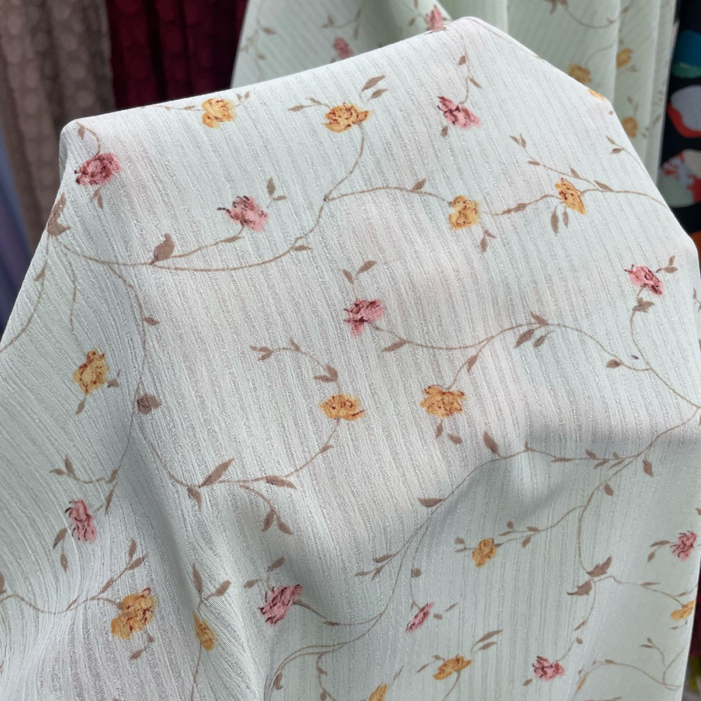 kain ceruty braso crinkle - kain ceruty braso motif bunga premium - warna hijau mint - kain nerawang