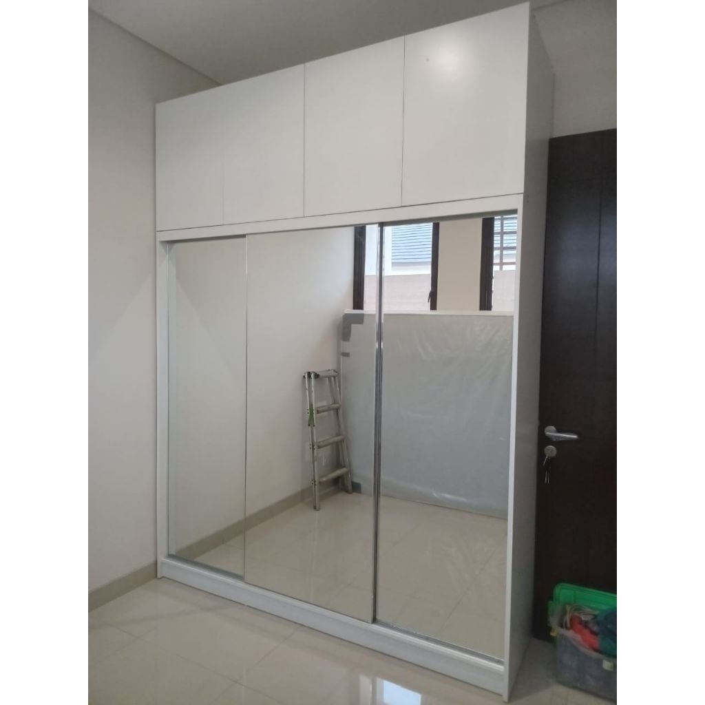 lemari sliding 3 pintu full kaca cermin jumbo | lemari pakaian pintu 3 sliding | lemari baju kabinet