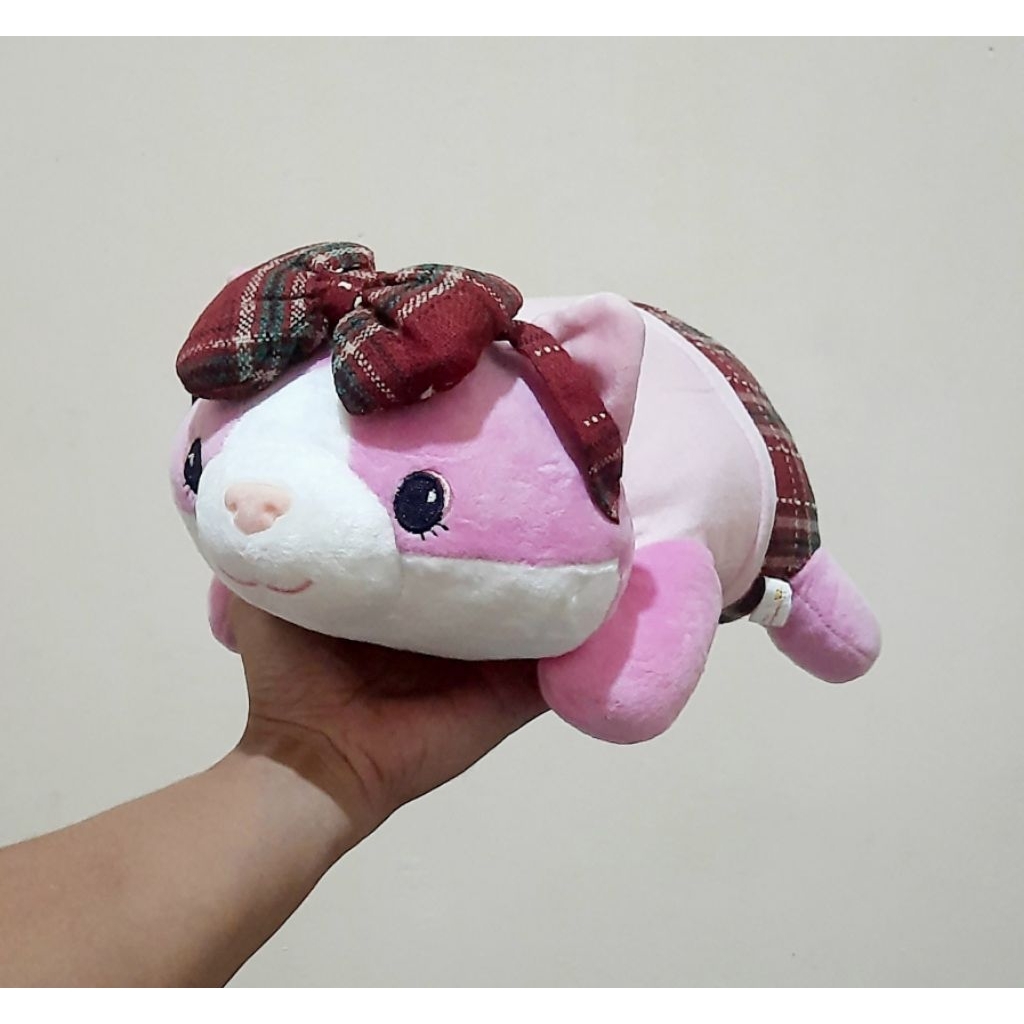 Boneka Kucing Pink Pita Kotak Size 35 cm/ Boneka Kucing