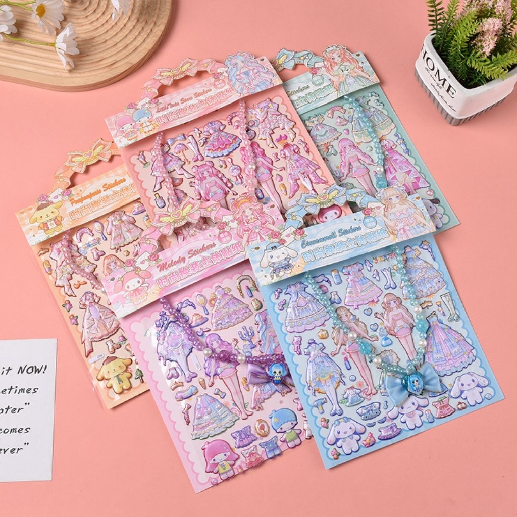 

sticker diy timbul stiker mainan anak Barbie lengkap dengan kalung