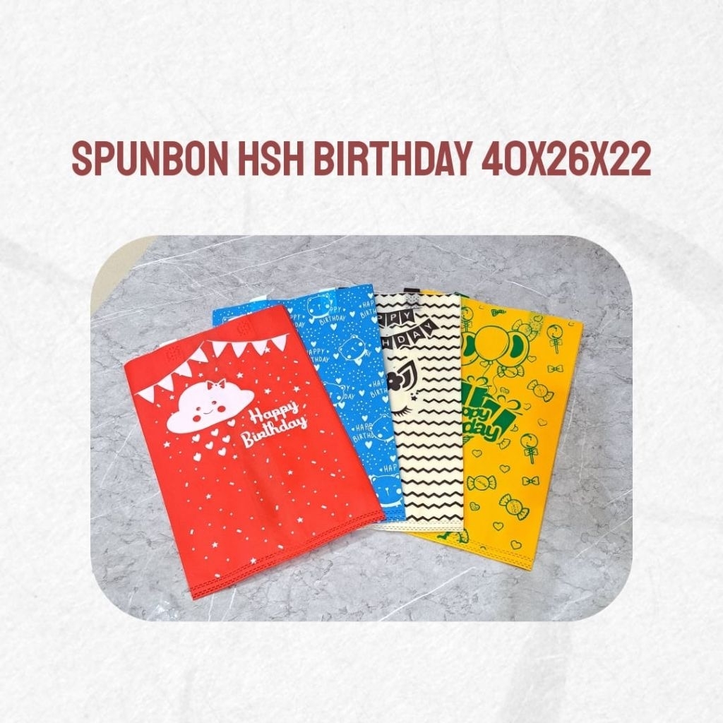 

Tas Spunbond kain Motif Hsh Birthday / Tas Hampers Ulang Tahun Goodie Bag Isi 12Lembar
