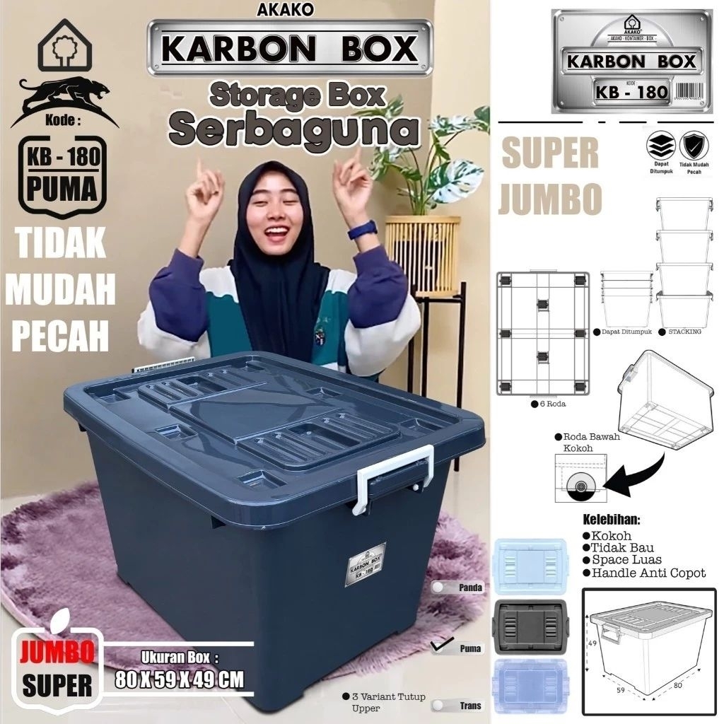 Karbon BOX 180 Liter HITAM Besar + Roda