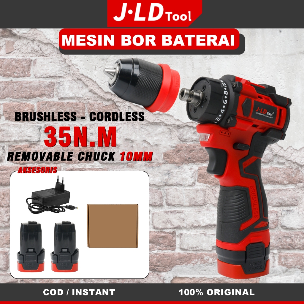 JLD 16.8V Mesin Bor Cas Brushless Bor Baterai Cordless Drill bor listrik tanpa kabel Mesin Bor Bater