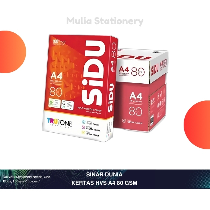 

(Rim / Dus) Kertas HVS Sidu A4 80 gsm | Kertas HVS SIDU | Kertas SIDU