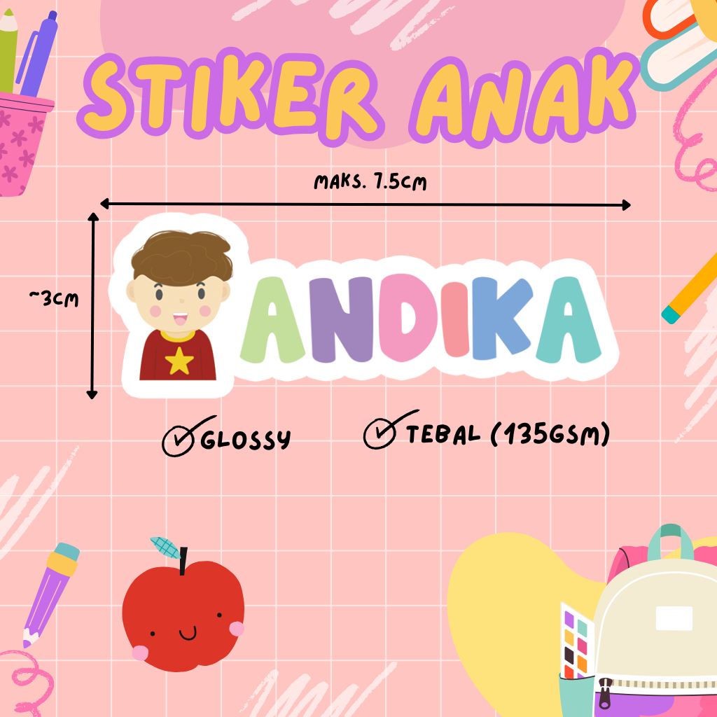 

Stiker Nama Anak - Stiker Anak tebal glossy Aesthetic Lucu