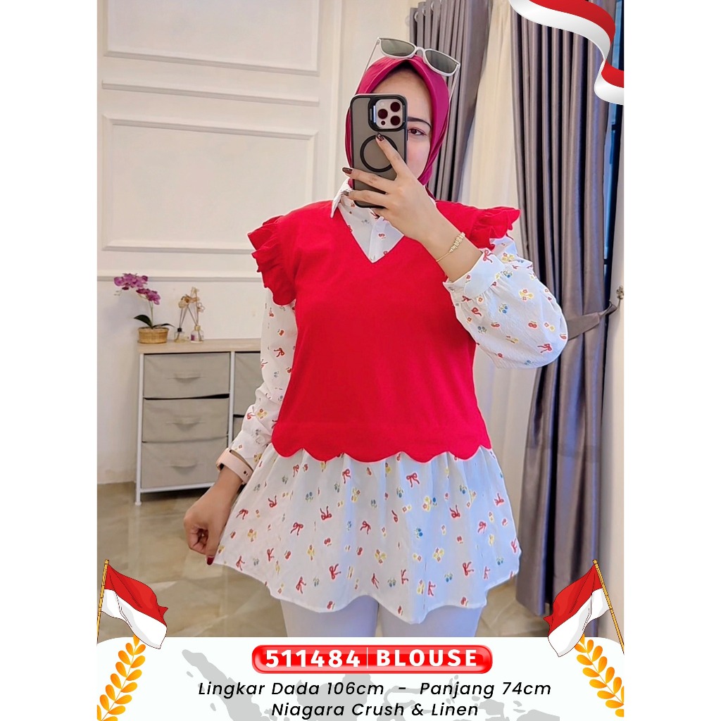 Blouse Wanita Merdeka Premium Merah Putih Kemerdekaan Agustus Niagara Crush Remaja Dan Dewasa