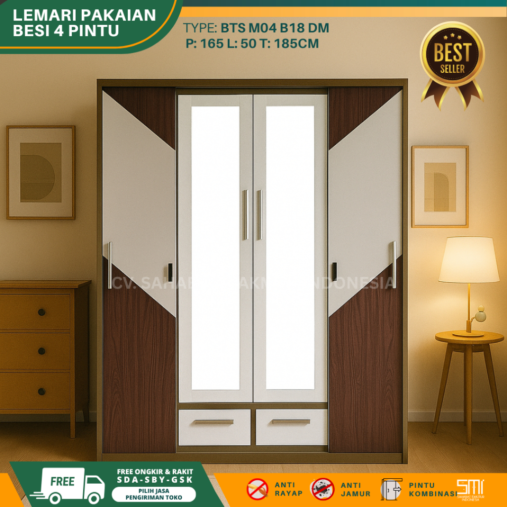 Lemari Besi 4 Pintu - Lemari pakaian sliding, lemari baju besi, lemari besi 4 pintu, lemari besi