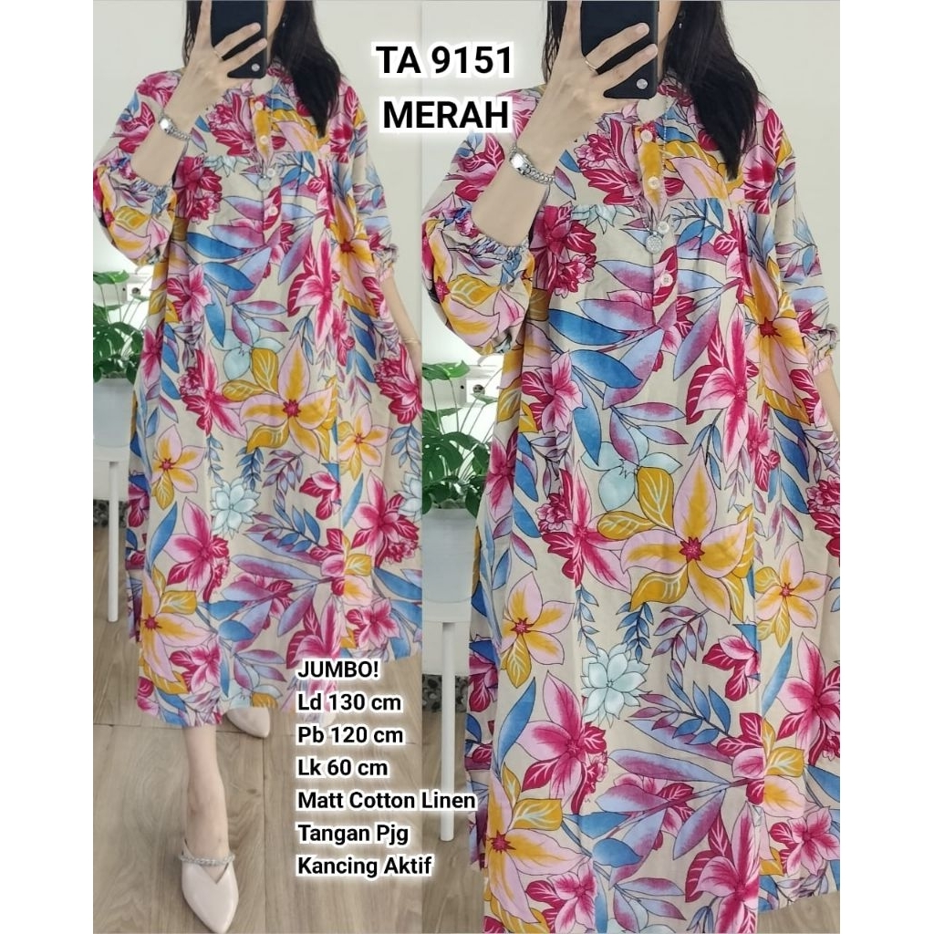 TA 9151. Midi Dress Jumbo Cotton Linen Bkk