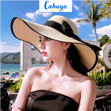 Topi Pantai Lebar Bahan Raffia Premium List Hitam / Topi Pantai Lebar / Topi Pantai lipat