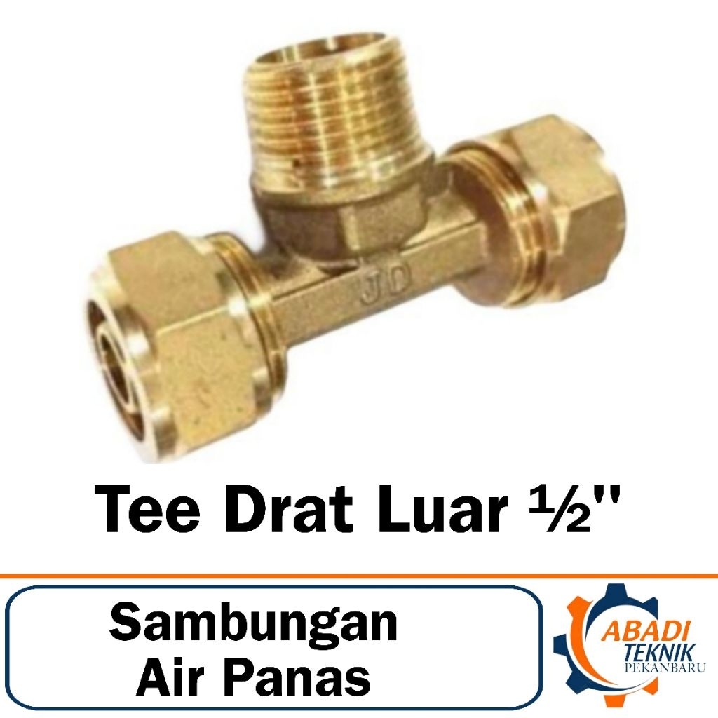 Sambungan Pipa Air Panas Kuningan  Tee T Drat Luar  1/2 Inch