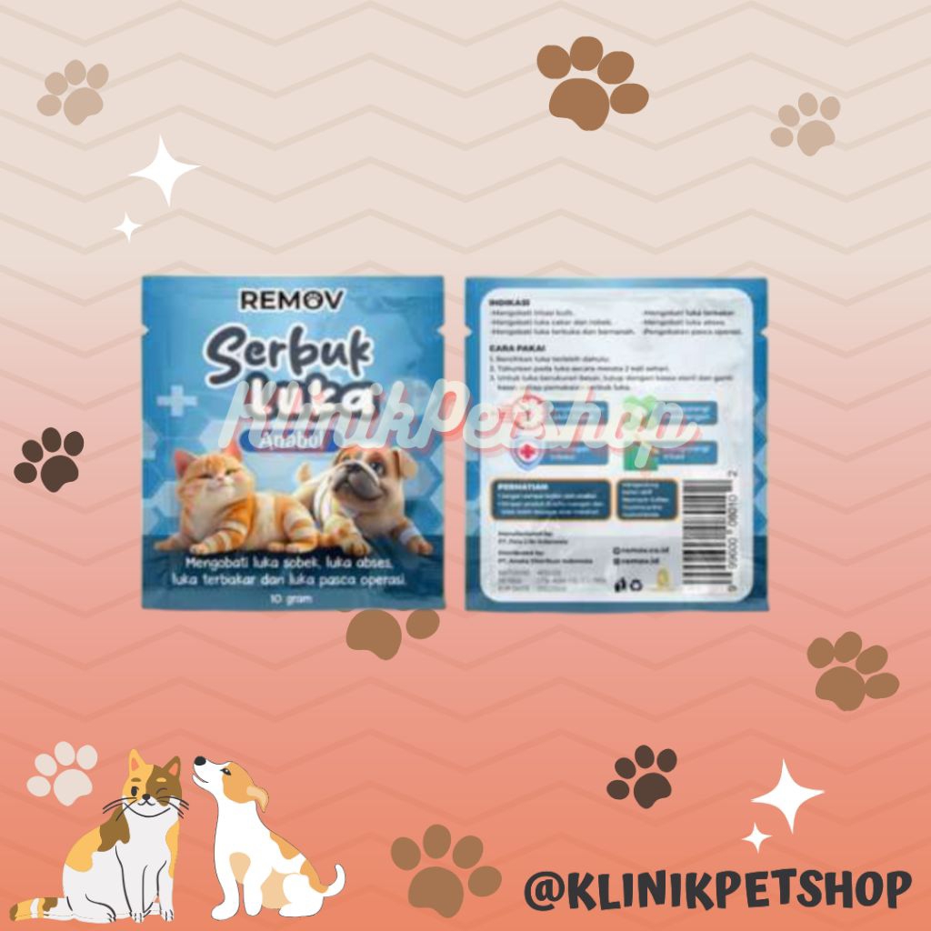 Remov Serbuk Obat Luka Luar Cakar Bernanah Pasca Operasi Antiseptik Antibiotik Kucing Anjing 10gr