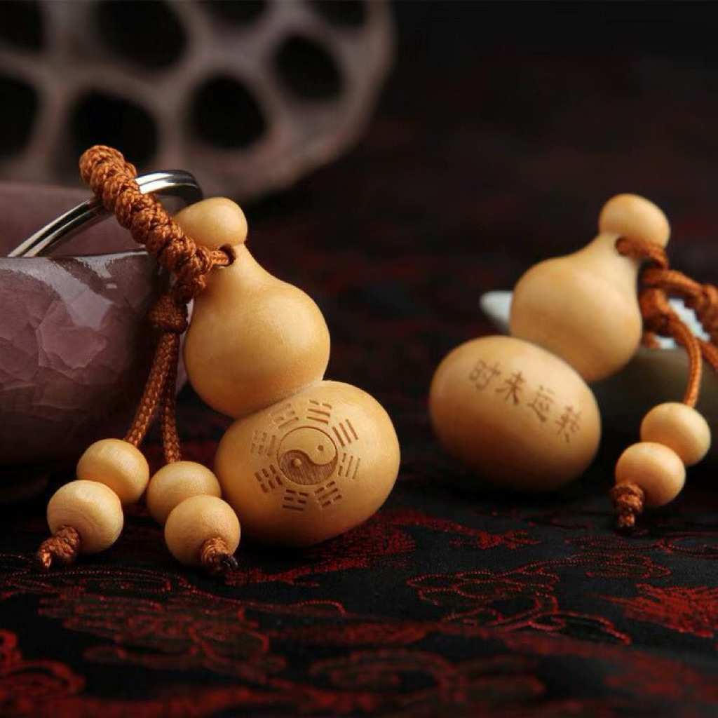 RKF27-11 Gantungan Kunci Hu Lu Motif YinYang Peach Wood