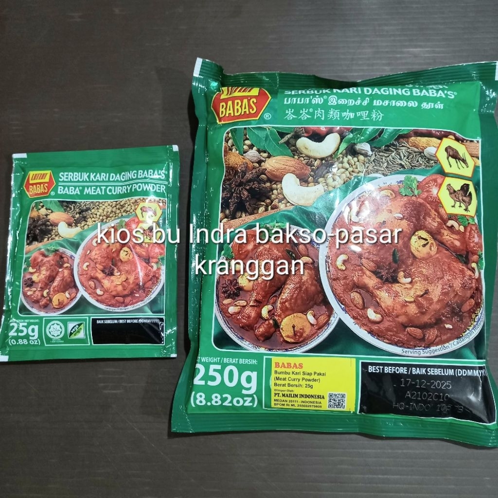 

baba bumbu serbuk kari daging baba's 25 gr 250 babas meat curry kari bubuk kare