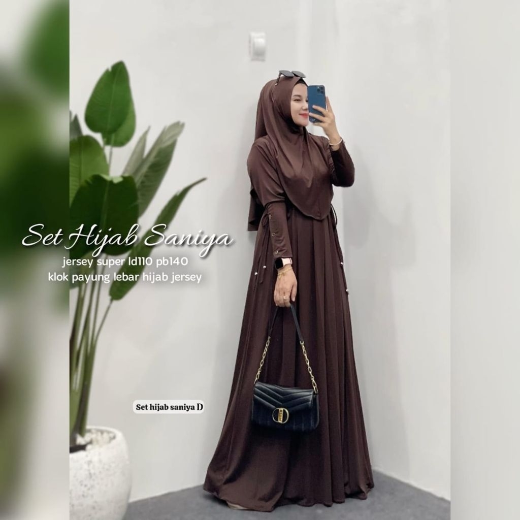 SET HIJAB SANIYA / set gamis Khimar jersey super/ set gamis jilbab Jersey premium/ set gamis Jersey 