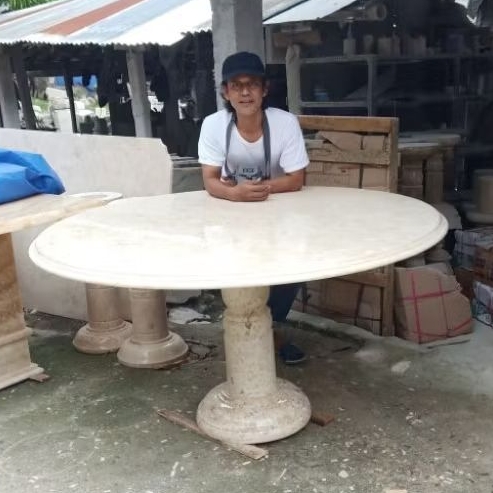 Meja Makan Bulat Bundar Putar Marmer 150cm