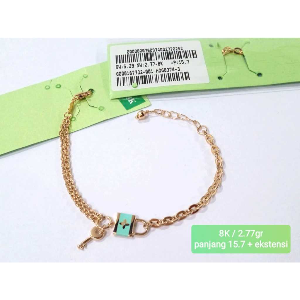 0374 GELANG RANTAI HOLLO GEMBOK KUNCI + ADJUSTABLE KADAR 375 8K