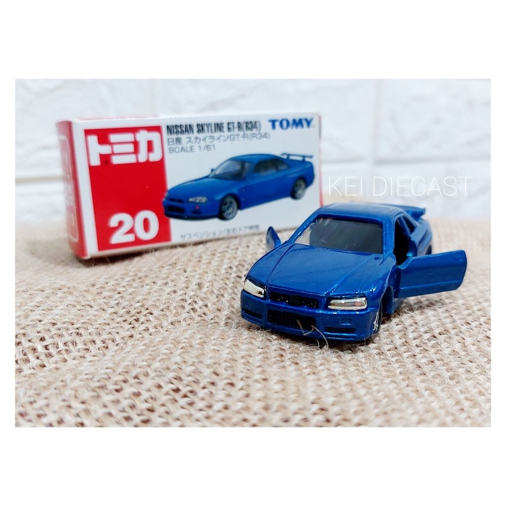 Tomica Nissan Skyline GT-R (R34) no. 20 Tomy Biru