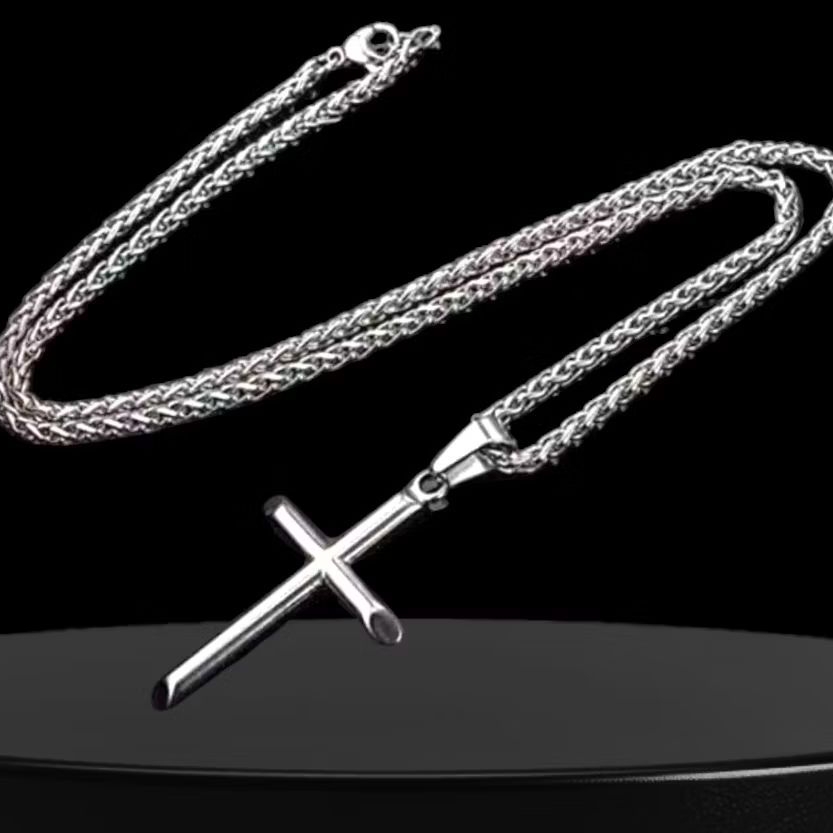 Kalung Salib Polos Besar Bahan Titanium 75cm cowok macho