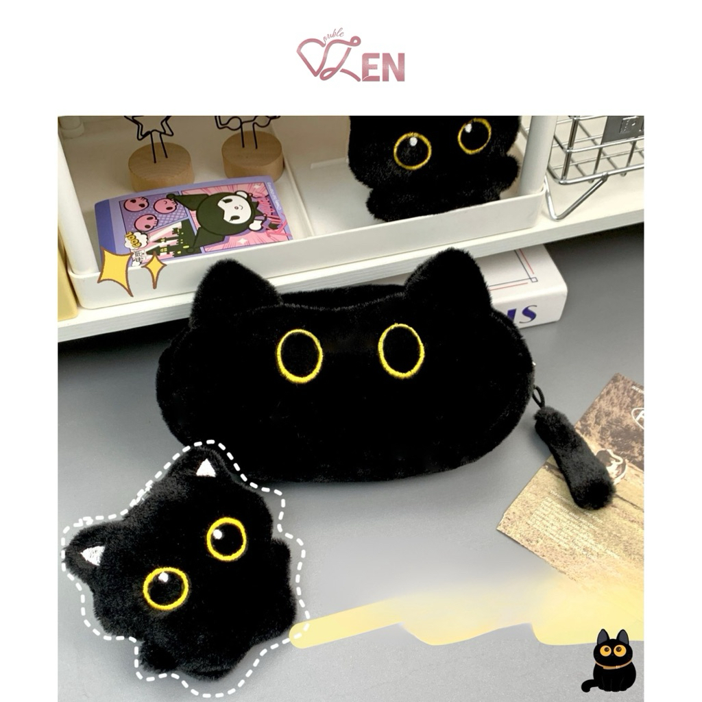 

double.zen ಇ. Black Cat Pencil Case (Tepak Kotak Tempat Penyimpanan Pensil lucu tas sekolah)