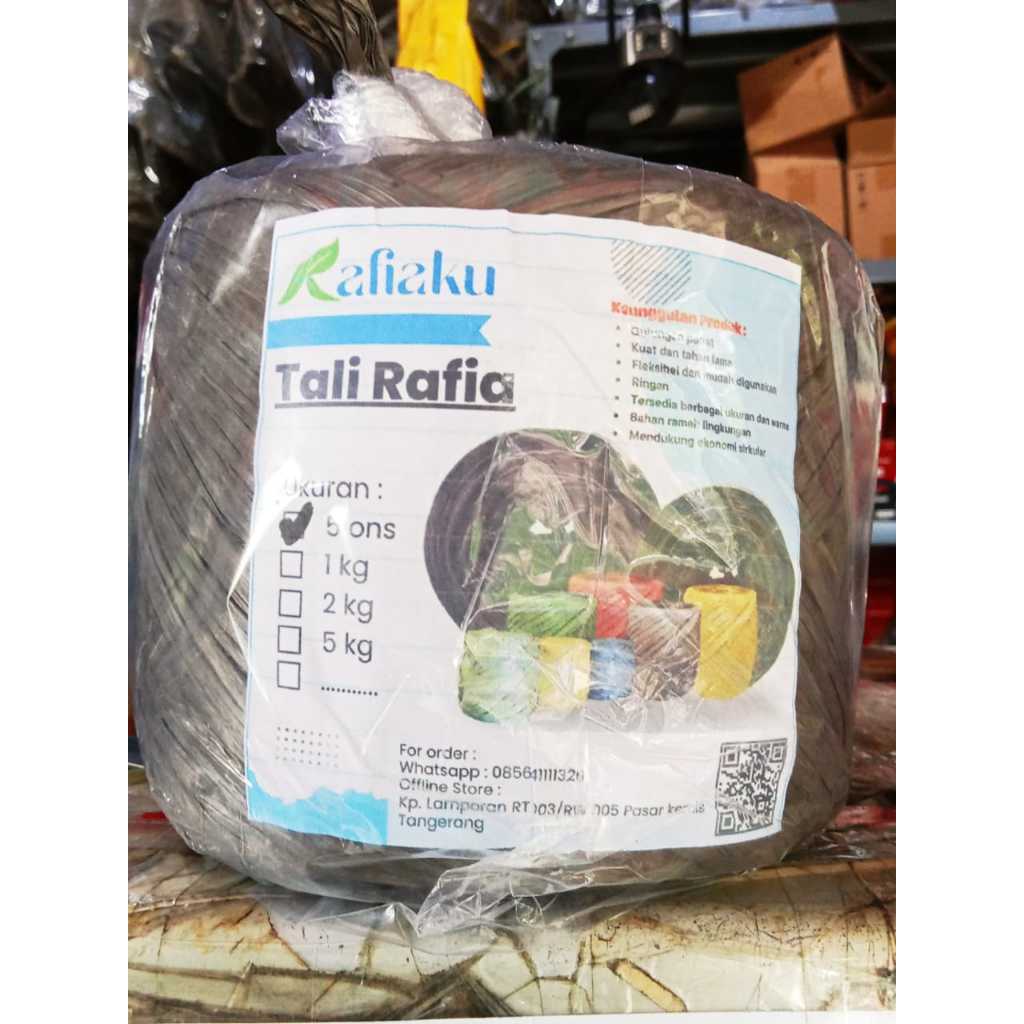 

Rafiaku Tali Rafia Hitam pcs size 5ons gulungan padat, kuat, dan bahan daur ulang ramah lingkungan