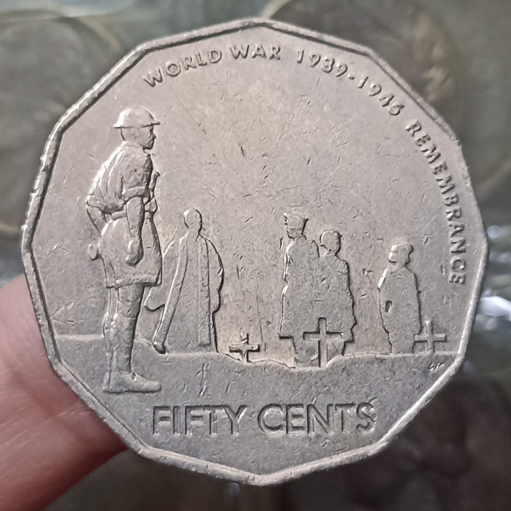 Koin Kuno Asing Australia 50 Cents - End of World War II